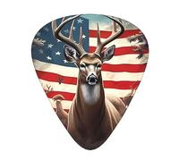 Guitar Picks 12 Pack, 3 Different Thickness Americana Flag Deer Guitar Plectrums With Transparent Plastic Case For Electric Guitar Bass Ukulele Guitar, (Including 0.46mm, 0.71mm, 0.96mm)