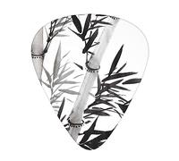 Guitar Picks 12 Pack, 3 Different Thickness Bamboo Tree Image Chinese Calligraphy Guitar Plectrums With Transparent Plastic Case For Electric Guitar Bass Ukulele Guitar, (Including 0.46mm, 0.71mm, 0.96mm)
