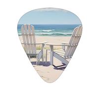 Guitar Picks 12 Pack, 3 Different Thickness Beach Scene With Chairs Guitar Plectrums With Transparent Plastic Case For Electric Guitar Bass Ukulele Guitar, (Including 0.46mm, 0.71mm, 0.96mm)