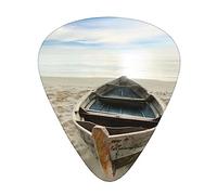 Guitar Picks 12 Pack, 3 Different Thickness Boat Beach Sunrise Time Guitar Plectrums With Transparent Plastic Case For Electric Guitar Bass Ukulele Guitar, (Including 0.46mm, 0.71mm, 0.96mm)