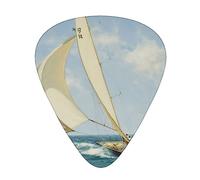 Guitar Picks 12 Pack, 3 Different Thickness Boat Ship Landscape Guitar Plectrums With Transparent Plastic Case For Electric Guitar Bass Ukulele Guitar, (Including 0.46mm, 0.71mm, 0.96mm)