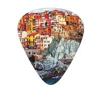 Guitar Picks 12 Pack, 3 Different Thickness Cinque Terre Scenery Guitar Plectrums With Transparent Plastic Case For Electric Guitar Bass Ukulele Guitar, (Including 0.46mm, 0.71mm, 0.96mm)