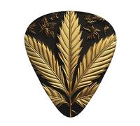 Guitar Picks 12 Pack, 3 Different Thickness Golden Cannabis Guitar Plectrums With Transparent Plastic Case For Electric Guitar Bass Ukulele Guitar, (Including 0.46mm, 0.71mm, 0.96mm)
