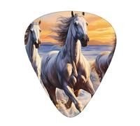Guitar Picks 12 Pack, 3 Different Thickness Horses On The Beach Guitar Plectrums With Transparent Plastic Case For Electric Guitar Bass Ukulele Guitar, (Including 0.46mm, 0.71mm, 0.96mm)