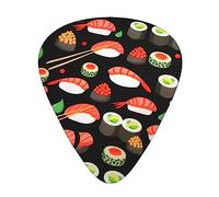 Guitar Picks 12 Pack, 3 Different Thickness Japanese Sushi Shrimp Guitar Plectrums With Transparent Plastic Case For Electric Guitar Bass Ukulele Guitar, (Including 0.46mm, 0.71mm, 0.96mm)