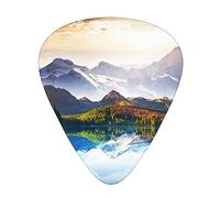 Guitar Picks 12 Pack, 3 Different Thickness Mountain View Sunny Day Nature Guitar Plectrums With Transparent Plastic Case For Electric Guitar Bass Ukulele Guitar, (Including 0.46mm, 0.71mm, 0.96mm)