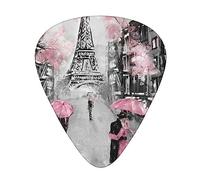 Guitar Picks 12 Pack, 3 Different Thickness Paris Street Tower Pink Floral Guitar Plectrums With Transparent Plastic Case For Electric Guitar Bass Ukulele Guitar, (Including 0.46mm, 0.71mm, 0.96mm)