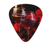 Guitar Picks 12 Pack, 3 Different Thickness Red Rose And Wine Romantic Lovers Guitar Plectrums With Transparent Plastic Case For Electric Guitar Bass Ukulele Guitar, (Including 0.46mm, 0.71mm, 0.96mm)