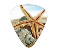 Guitar Picks 12 Pack, 3 Different Thickness Starfish And Seashells On Beach Guitar Plectrums With Transparent Plastic Case For Electric Guitar Bass Ukulele Guitar, (Including 0.46mm, 0.71mm, 0.96mm)