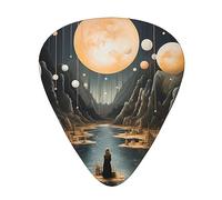 Guitar Picks 12 Pack, 3 Different Thickness The Moon Over The Lake Guitar Plectrums With Transparent Plastic Case For Electric Guitar Bass Ukulele Guitar, (Including 0.46mm, 0.71mm, 0.96mm)