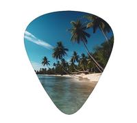 Guitar Picks 12 Pack, 3 Different Thickness Tropical Beach Plant Theme Guitar Plectrums With Transparent Plastic Case For Electric Guitar Bass Ukulele Guitar, (Including 0.46mm, 0.71mm, 0.96mm)