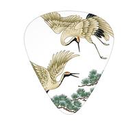Guitar Picks 12 Pack, 3 Different Thickness Two Japanese Cranes Flying Traditional Painting Guitar Plectrums With Transparent Plastic Case For Electric Guitar Bass Ukulele Guitar, (Including 0.46mm, 0.71mm, 0.96mm)
