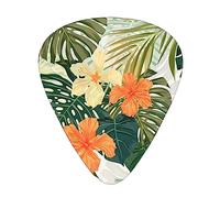 Guitar Picks 12 Pack, 3 Different Thickness Vegetation Leaves With Hibiscus Flowers Guitar Plectrums With Transparent Plastic Case For Electric Guitar Bass Ukulele Guitar, (Including 0.46mm, 0.71mm, 0.96mm)