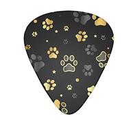 Guitar Picks 12 Pack Gold Dog Paw Print And Star Universal Abs Thin Medium Heavy Plectrums