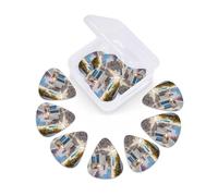 Guitar Picks 12 Pack Greece Street Print Guitar Pick Holder Personalized Pick Holder Set Guitar Picks for Acoustic Guitars Violin Ukulele Bass