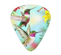 Guitar Picks-12 Pack Includes Thin,Medium & Heavy Gauges,Hummingbirds Red Flower Hibiscus For Bass,Electric & Acoustic Guitars