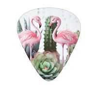 Guitar Picks 12 Pack Pink Flamingo Succulent Plants Printed Personalized Guitar Plectrums For Bass Acoustic Guitar Electric Guitar Includes Thin Medium Heavy Gauges