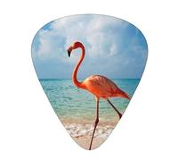 Guitar Picks 12 Pack Pink Flamingo Walking On The Beach Printed Personalized Guitar Plectrums For Bass Acoustic Guitar Electric Guitar Includes Thin Medium Heavy Gauges