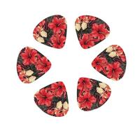 Guitar Picks 12 Pack Red Hibiscus Print Guitar Pick Holder Personalized Guitar Picks for Acoustic Guitars Violin Ukulele Bass