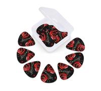 Guitar Picks 12 Pack Red Roses and Stars Print Guitar Pick Holder Personalized Pick Holder Set Guitar Picks for Acoustic Guitars Violin Ukulele Bass