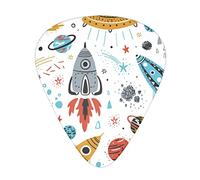 Guitar Picks 12 Pack Space Rockets Planets Stars Comets Universal Abs Thin Medium Heavy Plectrums