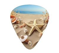 Guitar Picks 12 Pack Starfish Seashell Sandy Beach Theme Printed Personalized Guitar Plectrums For Bass Acoustic Guitar Electric Guitar Includes Thin Medium Heavy Gauges