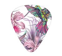 Guitar Picks 12 Pack Tropical Flowers Hummingbirds Flying Printed Thin Medium Heavy Plectrums