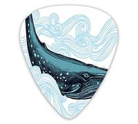 Guitar Picks 12 Pack Universal ABS Guitar Picks,Big Happy Whale With Ornamental Striped Waves With Motto Artworkfor Acoustic and Electric Guitar