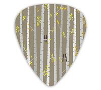 Guitar Picks 12 Pack Universal ABS Guitar Picks,Birch Autumn Leaves Artsy Woods With Love Birds Flowers Growth Seasonalfor Acoustic and Electric Guitar
