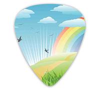 Guitar Picks 12 Pack Universal ABS Guitar Picks,Birds And Rainbow With Starburst Lines Ornamental Tranquil Pastoral Landscape Viewfor Acoustic and Electric Guitar