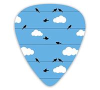 Guitar Picks 12 Pack Universal ABS Guitar Picks,Blue Sky Background With White Clouds Flying Sitting Birdsfor Acoustic and Electric Guitar
