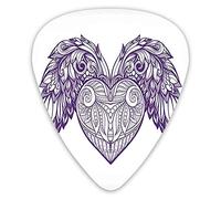 Guitar Picks 12 Pack Universal ABS Guitar Picks,Boho Ornamental Heart With Wings Love Feathers Sacred Romance Themefor Acoustic and Electric Guitar