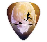 Guitar Picks 12 Pack Universal ABS Guitar Picks,Boy And A Cat Walking On A Rope In Front Of The Full Moon Fantastic Imagery Printfor Acoustic and Electric Guitar