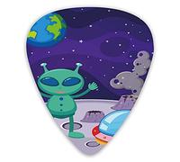 Guitar Picks 12 Pack Universal ABS Guitar Picks,Cartoon Interpretation Of A Mysterious Vertical Space Shot On The Moon Earth Starsfor Acoustic and Electric Guitar