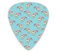 Guitar Picks 12 Pack Universal ABS Guitar Picks,Cartoon Rainbow Clouds With Smiling Lovely Faces On Pale Blue Background With Heartsfor Acoustic and Electric Guitar