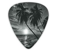 Guitar Picks 12 Pack Universal ABS Guitar Picks,Coconut Palm Trees On Beach Bend By The Wind Horizon Over The Sea Theme Picture Artfor Acoustic and Electric Guitar