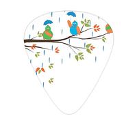 Guitar Picks 12 Pack Universal ABS Guitar Picks,Colorful Birds on a Tree Branch in The Rain Abstract Cartoon Style Drawing of Nature,for Acoustic and Electric Guitar