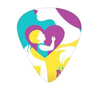 Guitar Picks 12 Pack Universal ABS Guitar Picks,Colorful I Love You Mom Quote with Mother and Children in Heart Grunge Effect,for Acoustic and Electric Guitar,Yellow Perple and blue