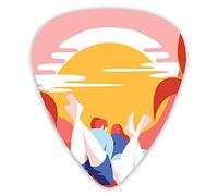 Guitar Picks 12 Pack Universal ABS Guitar Picks,Colorful Summer Romance Cartoon Image Of Young Couple On Sands With Palm Trees Oceanfor Acoustic and Electric Guitar