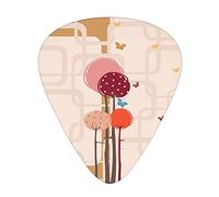Guitar Picks 12 Pack Universal ABS Guitar Picks,Colorful Trees and Butterflies Round Edged Squares Funky Spring,for Acoustic and Electric Guitar,Ruby Dried Rose Amber Scarlet