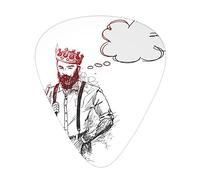 Guitar Picks 12 Pack Universal ABS Guitar Picks,Cool Hipster King Character with Crown and Thinking Bubble Sketch Artwork,for Acoustic and Electric Guitar,Black And White