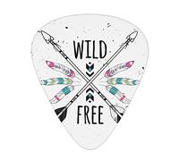 Guitar Picks 12 Pack Universal ABS Guitar Picks,Crossed Ethnic Arrows with Wild and Free Motivation Quote Primitive Illustration Theme,for Acoustic and Electric Guitar,Black Coconut