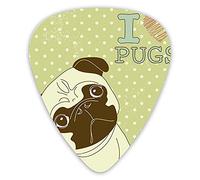 Guitar Picks 12 Pack Universal ABS Guitar Picks,Cute Little Dog With Tilted Head With Lovely Expression I Love Pugs Petfor Acoustic and Electric Guitar