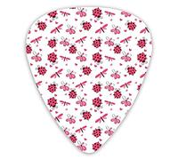 Guitar Picks 12 Pack Universal ABS Guitar Picks,Domed Back Round Ladybugs With Hearts Flowers Dragonflies Romantic Wings Patternfor Acoustic and Electric Guitar
