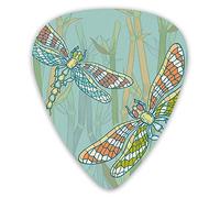 Guitar Picks 12 Pack Universal ABS Guitar Picks,Doodle Style Giant Dragonfly Figures On Lake Bushes Nature Exotic Picture Artfor Acoustic and Electric Guitar