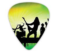 Guitar Picks 12 Pack Universal ABS Guitar Picks,Energetic Rock Band Silhouette On Colorful Background Music Theme Printfor Acoustic and Electric Guitar