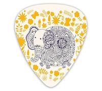 Guitar Picks 12 Pack Universal ABS Guitar Picks,Ethnic Pattern With Stylized Floral Motifs And Cartoon Elephantfor Acoustic and Electric Guitar
