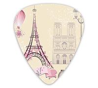 Guitar Picks 12 Pack Universal ABS Guitar Picks,Floral Paris Symbols Landmarks Eiffel Tower Hot Air Balloon Bicycle Romantic Couplefor Acoustic and Electric Guitar