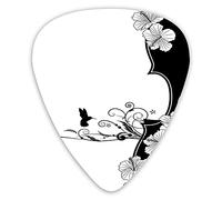 Guitar Picks 12 Pack Universal ABS Guitar Picks,Flower Musical Composition With Bird Scrolled Lily Petals Nature Growthfor Acoustic and Electric Guitar
