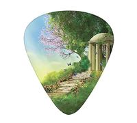 Guitar Picks 12 Pack Universal ABS Guitar Picks,Gazebo at The Top of a with Stone Stairs and Flowers Magical Medieval Land,for Acoustic and Electric Guitar